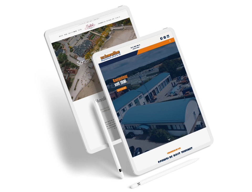 2 Tablets mit Webdesign-Rezension – Schwalbe Baugesellschaft mbH & Co.KG