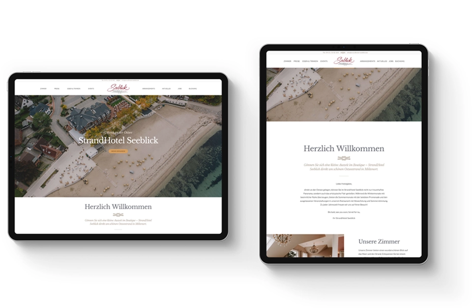 2 Tablets nebeneinander mit Webdesign Projekten für Flensburg