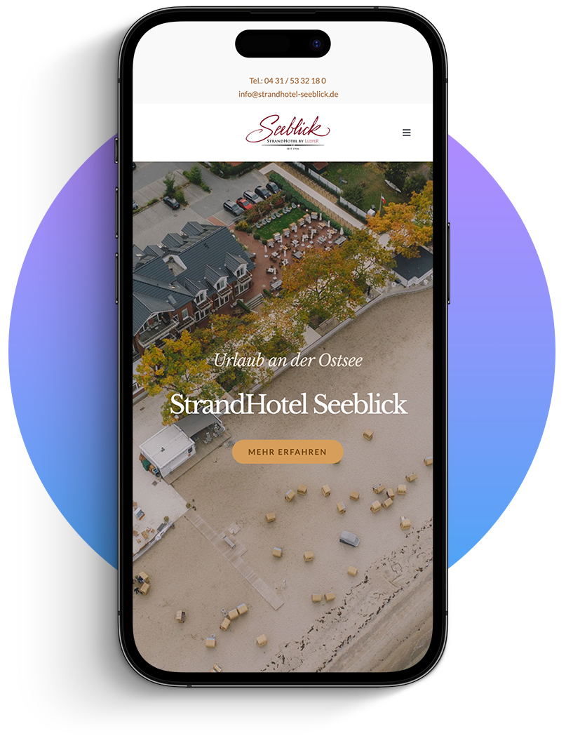 Webdesign Hamburg Kundenreferenz auf Smartphone vor buntem Kreis